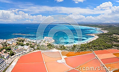 Aerial view of Salines de s`Avall and Es Trenc beach Stock Photo