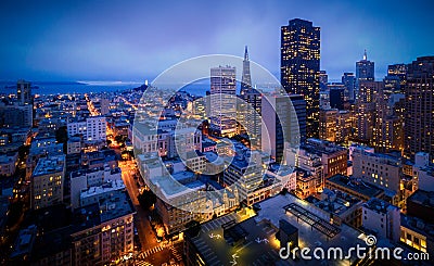Aerial view of San Francisco Skyline at Night Editorial Stock Photo