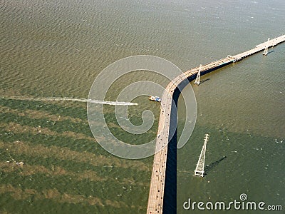 Aerial View of the San Mateo-Hayward Bridge in San Francisco Bay Stock Photo