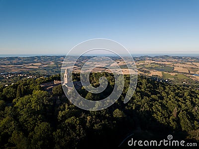 Aerial view of the sanctuary of Beato Sante in Mombaroccio on the hills of Pesaro Marche, Italy Stock Photo
