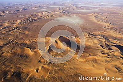 Aerial view of sand dunes at Rub Al Khali Stock Photo