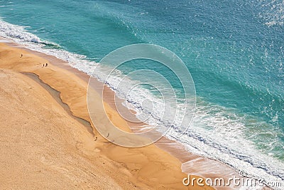 Aerial view of the sandy beach in NazarÃ©, Portugal Stock Photo