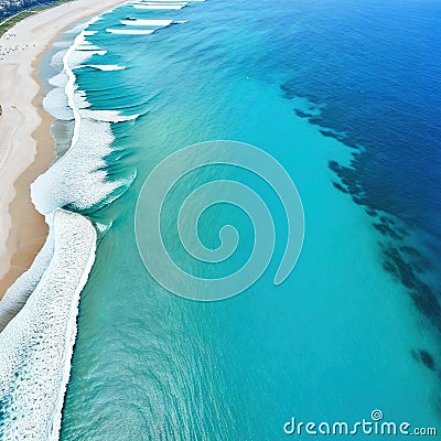 Aerial view of sandy clear turquoise Mediterranean Photo Cartoon Illustration
