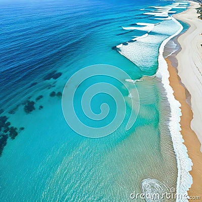 Aerial view of sandy clear turquoise Mediterranean Photo Cartoon Illustration