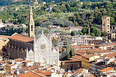 The Santa Croce Basilica and the historic centre of the medieval city of Florence in Italy Stock Photo