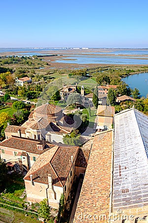 Aerial view of Santa Maria di Assunta cathedral on Torcello island Stock Photo