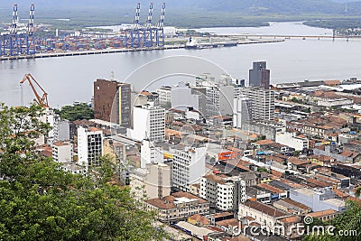 Aerial view Santos, located on the coast area of Sao Paulo State, Brazil Editorial Stock Photo