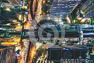 Aerial view of Sathorn district during covid lockdown quarantine, Chong Nonsi, King Power Mahanakhon tower and skywalk Stock Photo