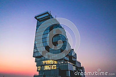 Aerial view of Sathorn district during covid lockdown quarantine, Chong Nonsi, King Power Mahanakhon tower and skywalk Stock Photo