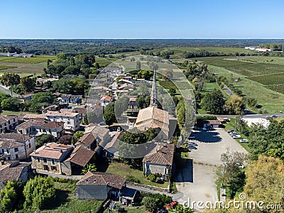 Aerial view on Sauternes village and vineyards, making of sweet dessert Sauternes wines from Semillon grapes affected by Botrytis Stock Photo