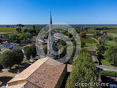 Aerial view on Sauternes village and vineyards, making of sweet dessert Sauternes wines from Semillon grapes af Stock Photo