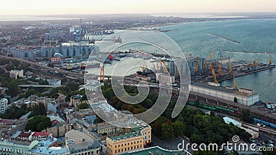 Aerial view of sea port in Odessa city. Editorial Stock Photo