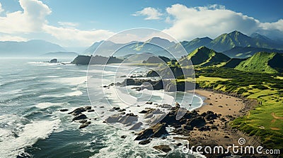 Aerial view seashore with hills Stock Photo