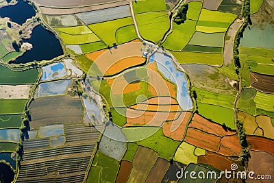 Aerial view serene farm land. Generate Ai Stock Photo