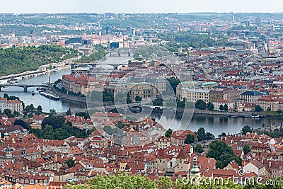 Aerial view of the seven bridges of Prague, from Perin Hill. Stock Photo