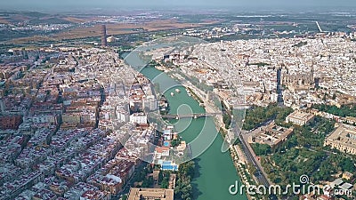 Aerial view of Seville cityscape and the Guadalquivir river, Spain Stock Photo