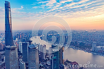 Aerial view of Shanghai city. Stock Photo