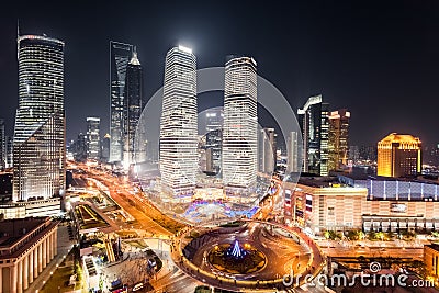 Aerial view of shanghai lujiazui at night Stock Photo