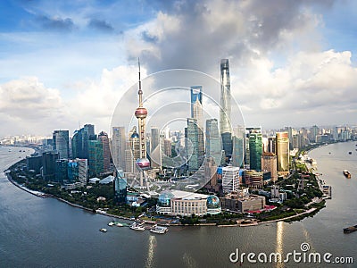 Aerial view of Shanghai modern skyscrapers in China Stock Photo