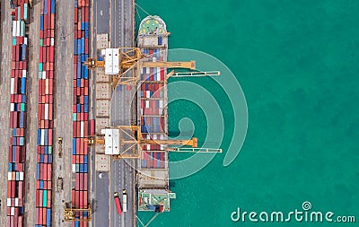 Aerial view ship container at commercial port for international import export or transportation concept background Stock Photo