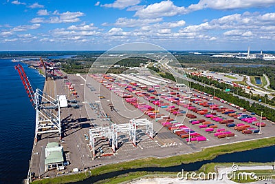 Large shipping port in Jacksonville Florida. Editorial Stock Photo