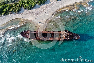 Aerial view of Shipwreck Dimitrios in Gythio Peloponnese, in Greece Stock Photo