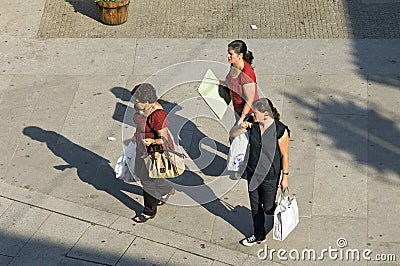 Aerial view of shopping women, Portugal Editorial Stock Photo