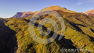 Aerial view of Sibillini mountains in Autumn Stock Photo