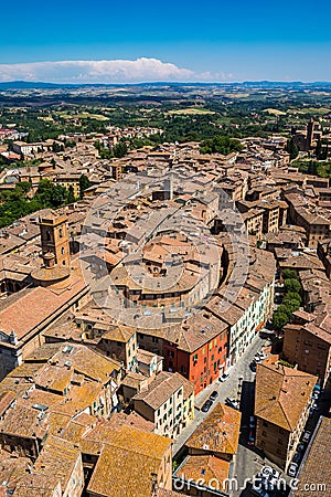 Aerial view of Siena old town, medieval town ancient architecture, Tuscany, Italy Stock Photo