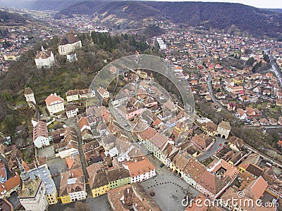 Aerial view of Sighisoara Stock Photo