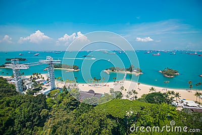 Aerial view of Siloso beach in Sentosa island, Singapore Editorial Stock Photo