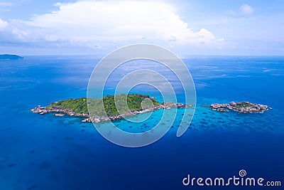 Aerial view of the Andaman Sea Natural blue water, tropical sea, beautiful view of impressive island. Stock Photo