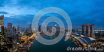 Aerial view of Singapore business district and city at night in Singapore, Asia Stock Photo