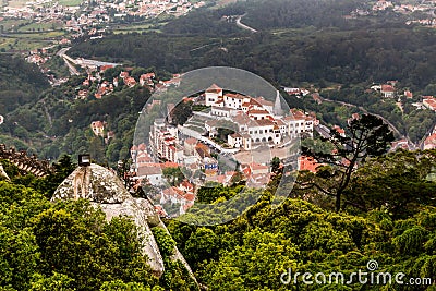 Aerial View on Sintra National Palace from Murish Castle Stock Photo