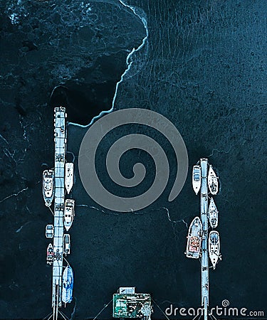 Aerial view of small harbour Stock Photo