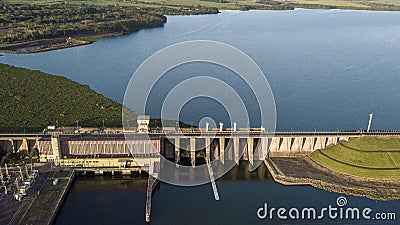 Aerial view of small hydroelectric plant on the tiete river Stock Photo