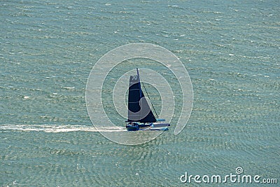 Aerial view of small sail boat in the Bay of San Francisco, California, USA. Editorial Stock Photo