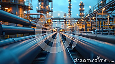 Aerial view of smart chemical oil refinery plant, Gas Oil depot, Crude Oil Refinery Plant Steel Pipe line and Chimney Stock Photo