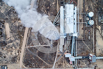 Aerial view smokestack Stock Photo