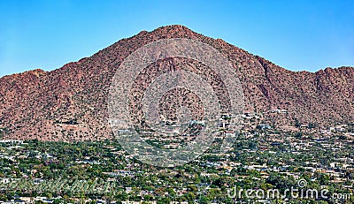 Aerial view of the south face of Camelback Mountain in Phoenix, Arizona Stock Photo