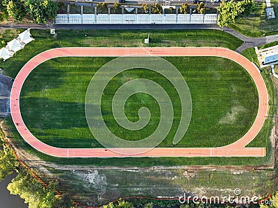 Aerial View of a Sports Track and Field Stock Photo