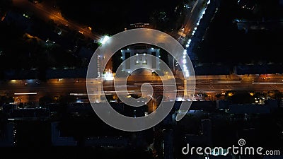 Aerial view of Square with Monument in the City, Night, Excerpt, Camera Down Stock Photo