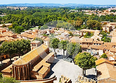 Aerial view of St. Gimer church in Carcassonne Stock Photo