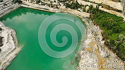 Aerial view of the St. Klimentovsky limestone lake. Inkerman Stock Photo