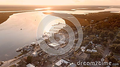 Aerial view of St Marys, Georgia and the St Marys River at sunset Stock Photo