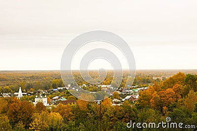 Aerial view from the St. Nichola`s Holy Trinity Monastery Svyato Troitse Nikolsky Monastery on the Puzhlova Mountain. Gorokhove Stock Photo