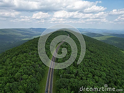 Aerial view of Steep Mountain Road in Arkansas on the Talimena Scenic Byway Stock Photo