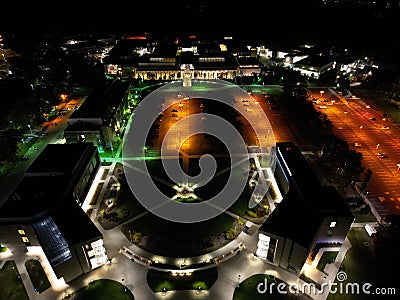 Aerial view of Stockton University Campus at night in Galloway, the United States Editorial Stock Photo