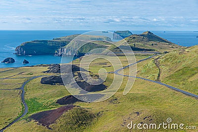 Aerial view of Storhofdi peninsula of Heimaey island in Iceland Stock Photo