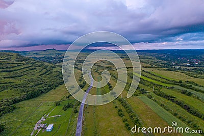 Aerial view of a storm and clouds above a village Stock Photo